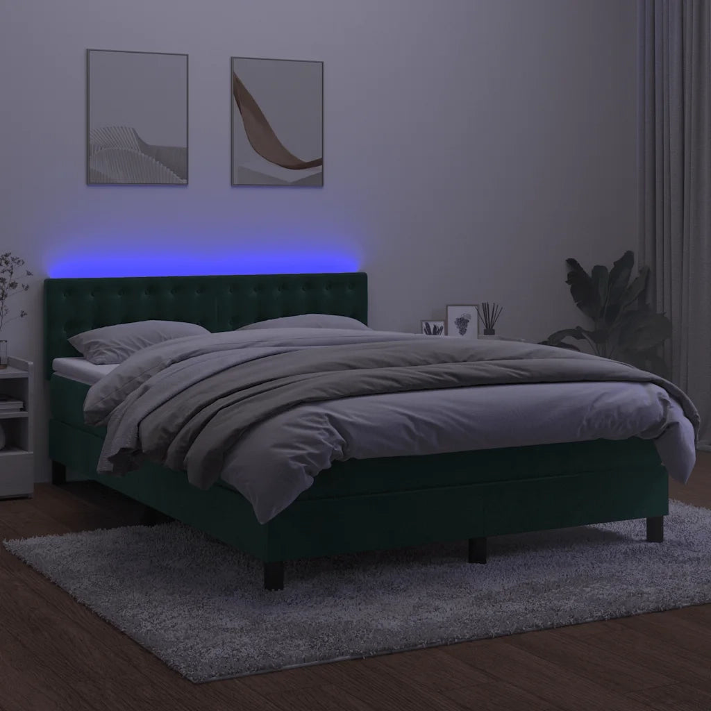 Letto a Molle con Materasso e LED Verde Scuro 140x190cm Velluto 3134642