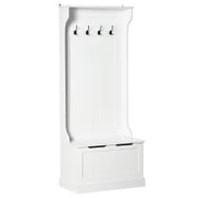 Appendiabiti da Terra Moderno 3 in 1 con 4 Ganci, Panca Contenitore e Attaccapanni, Salvaspazio Mobile da Ingresso, Corridoio, Camera da Letto in Legno, 71.5x39.5x170 cm, Bianco