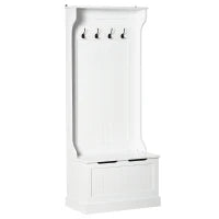 Appendiabiti da Terra Moderno 3 in 1 con 4 Ganci, Panca Contenitore e Attaccapanni, Salvaspazio Mobile da Ingresso, Corridoio, Camera da Letto in Legno, 71.5x39.5x170 cm, Bianco