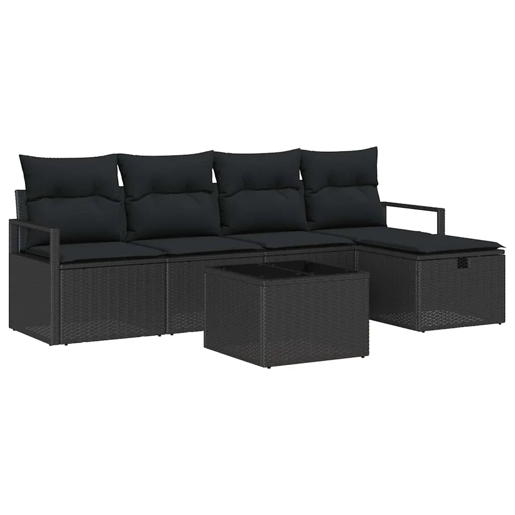 Set di divani con cuscino 6 pcs Nero polyrattan