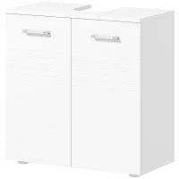 kleankin Mobile Sottolavabo per Bagno a 2 Ante, Armadietto Salvaspazio per Lavandino in Legno con Mensola Regolabile, Bianco Lucido