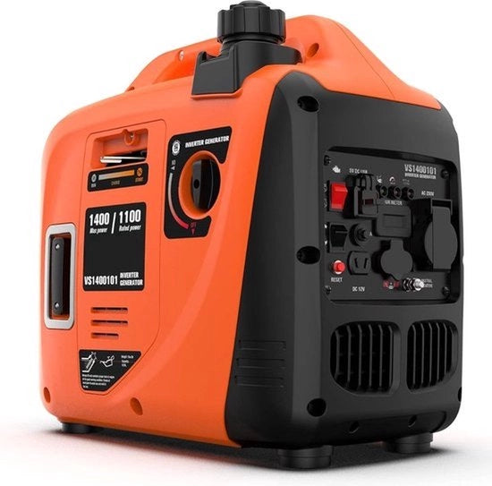 Generatore a Benzina - Alimentatore di Corrente - Alimentazione di Corrente - Aggregato - Funzionamento Silenzioso - Multi Uscita - 1400W - Arancione
