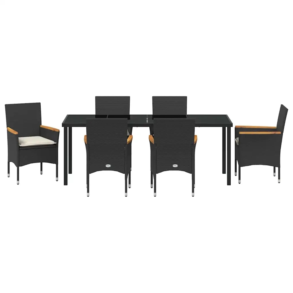 Set da Pranzo per Giardino con cuscino 7 pcs Nero polyrattan 3379847