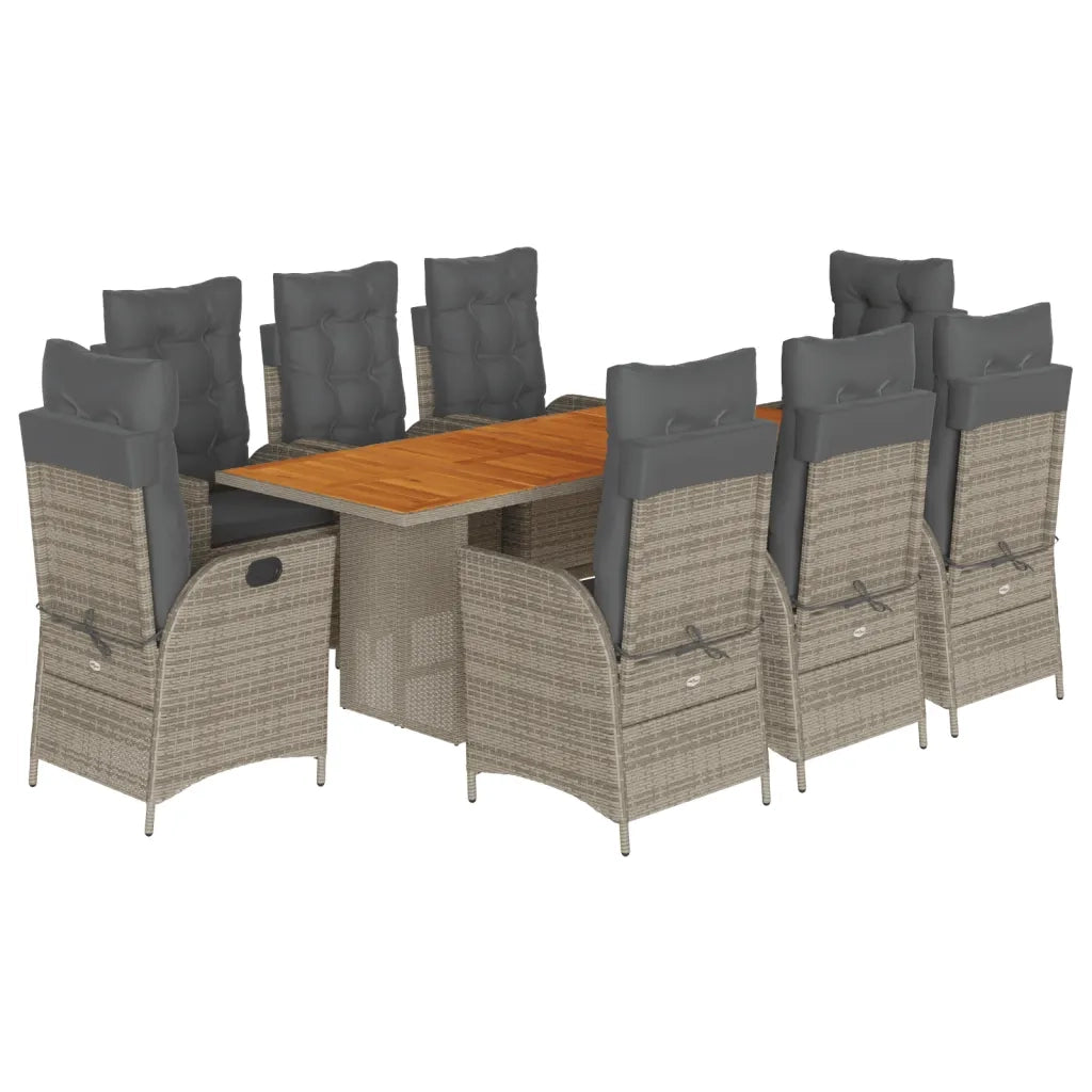 Set da Pranzo da Giardino 9 pz con Cuscini in Polyrattan Grigio 3213143