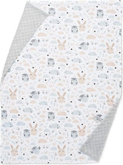 Coperta per bambino, coperta di conforto, coperta per passeggino, coperta di cucina per bambini di super soffice Minky e cotone per estate e primavera, ideale come regalo (grigio, uccello notturno e coniglio)