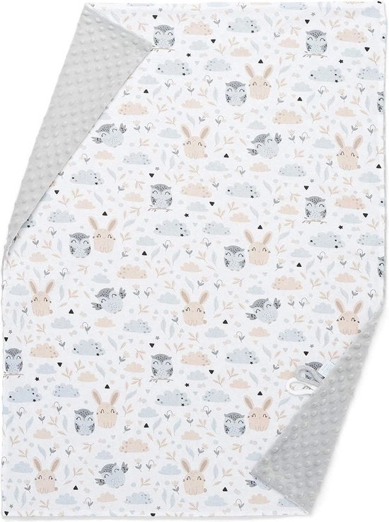 Coperta per bambino, coperta di conforto, coperta per passeggino, coperta di cucina per bambini di super soffice Minky e cotone per estate e primavera, ideale come regalo (grigio, uccello notturno e coniglio)