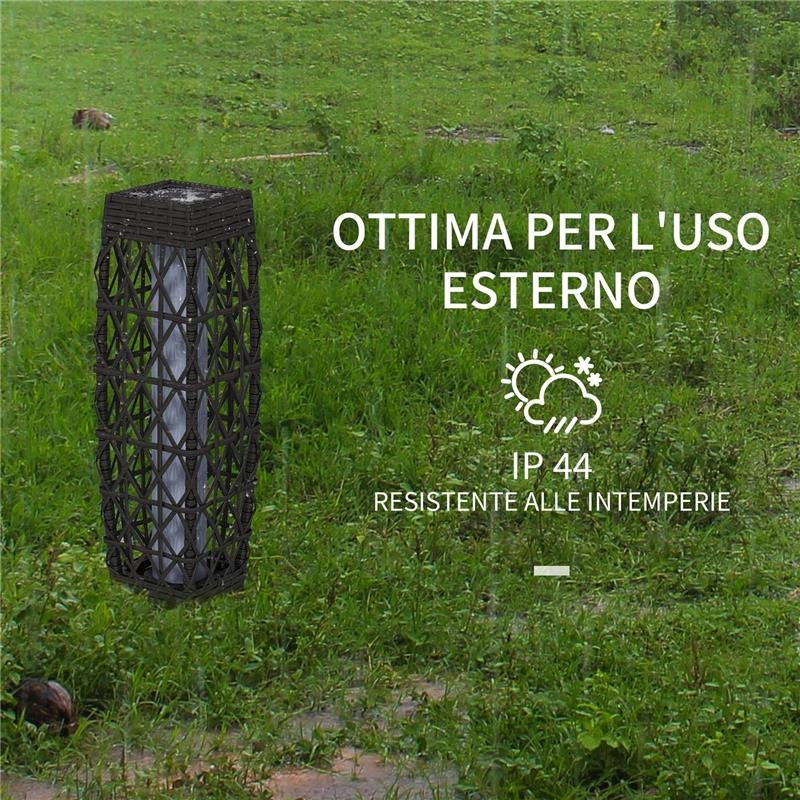 LAMPADA SOLARE DA GIARDINO CON ILLUMINAZIONE LED IN ACCIAIO E RATTAN PE 20X20X68 CM GRIGIO