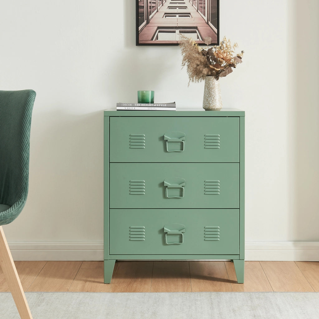 Cassettiera Hämeenlinna Comò in Acciaio con 3 Cassetti 72 x 60 x 40 cm Verde opaco [en.casa]