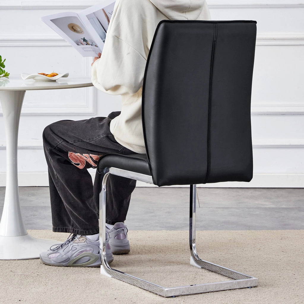 Sedie da Pranzo in Ecopelle ¨C MINIMAL ¨C Nero, Gambe in Metallo Argento, Set 4 Pezzi