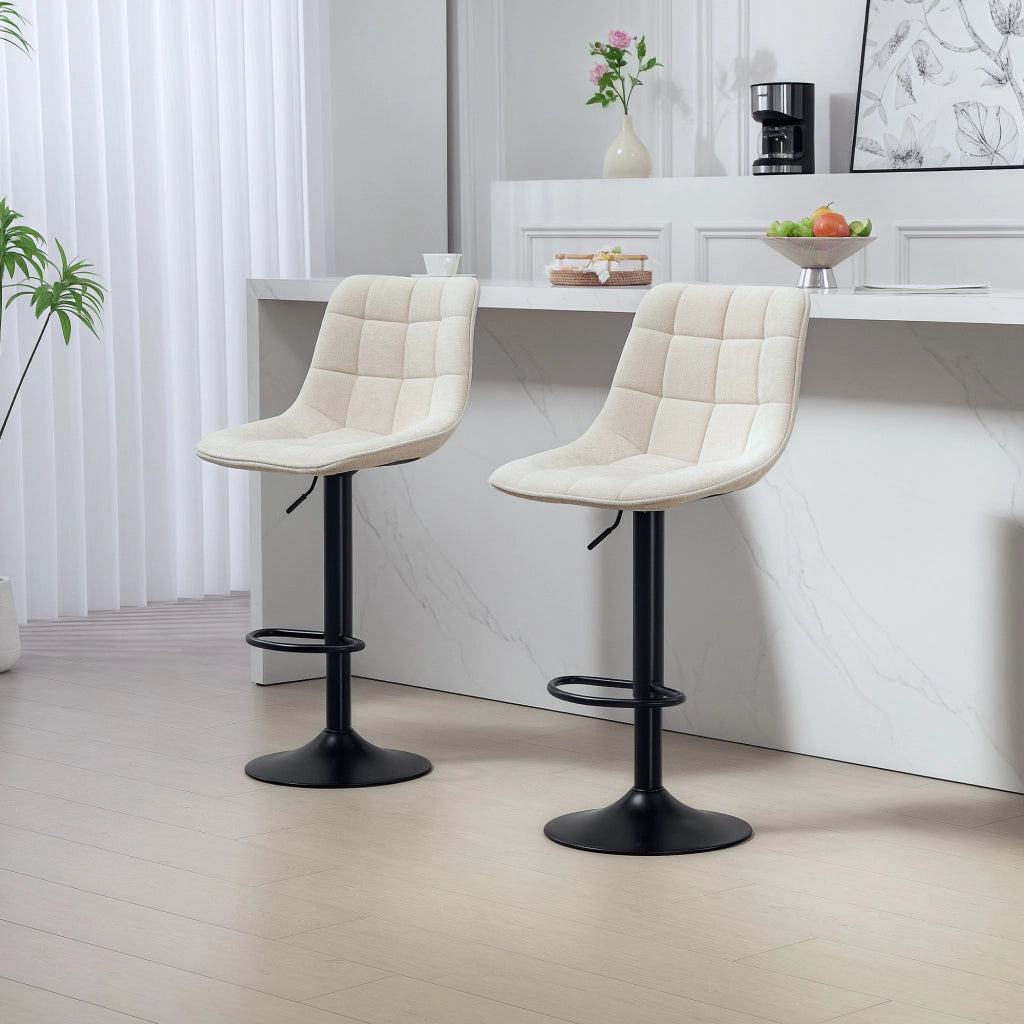 Sgabello da bar ¨C zephmum ¨C 2 pezzi con schienale e braccioli, imbottito, regolabile in altezza, colore beige