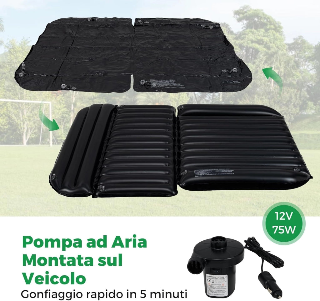 Materasso Gonfiabile per Auto, Letto ad Aria con Pompa Elettrica e Sacca per il Trasporto, Materassino per Campeggio, Picnic e Viaggio su Strada, Portata 150 kg, 190 x 130 cm (Nero)