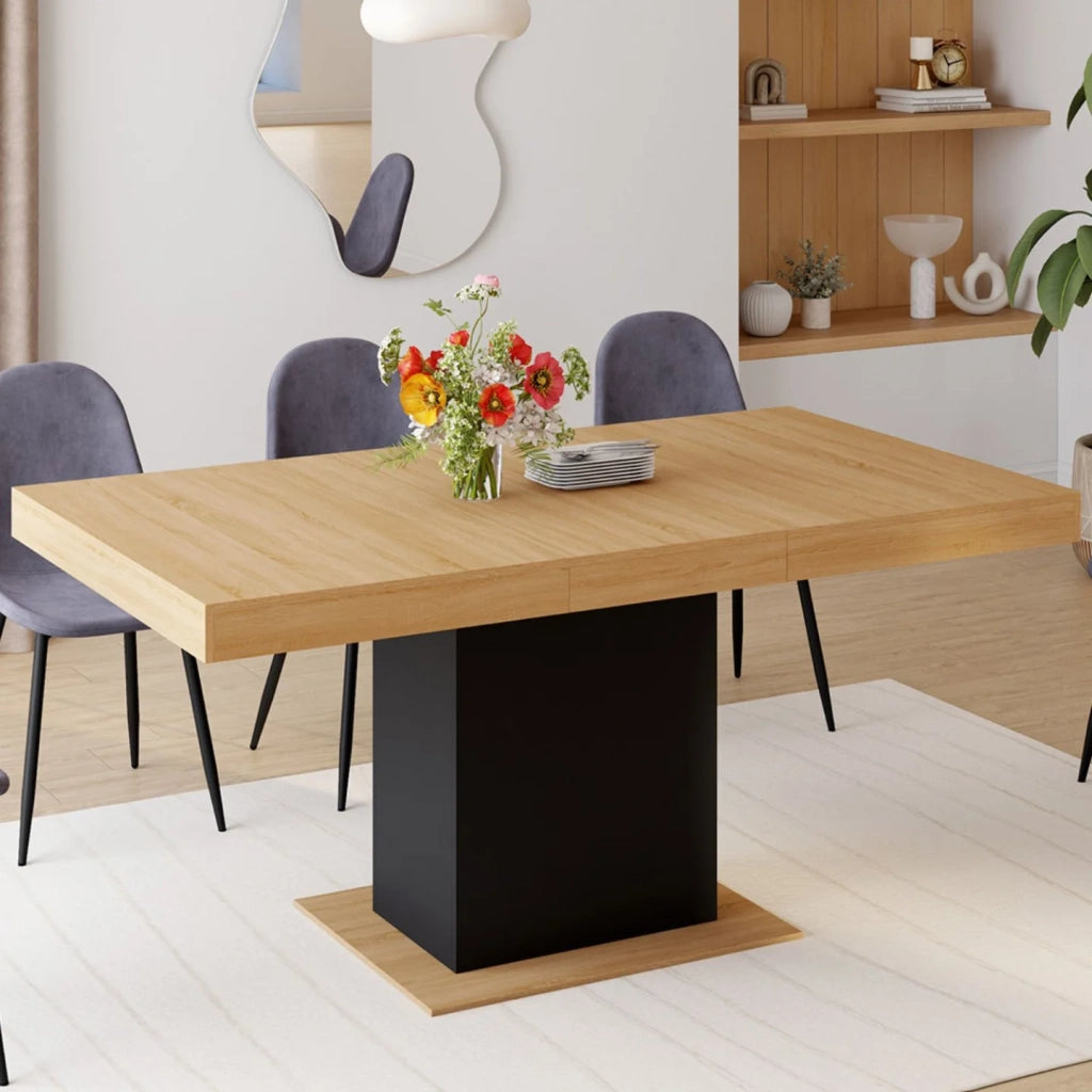IDMarket - EDEN Tavolo da pranzo rettangolare allungabile per 4-6 persone, legno e nero 120-160 cm