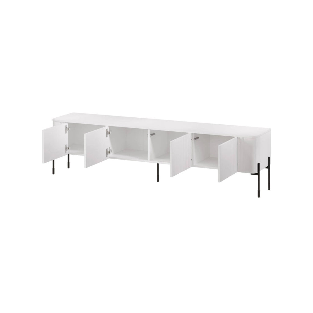Mobile porta TV Brembana, Madia da salotto con quattro ante battenti, Rialzato da terra, 190x40 h50 cm, Bianco
