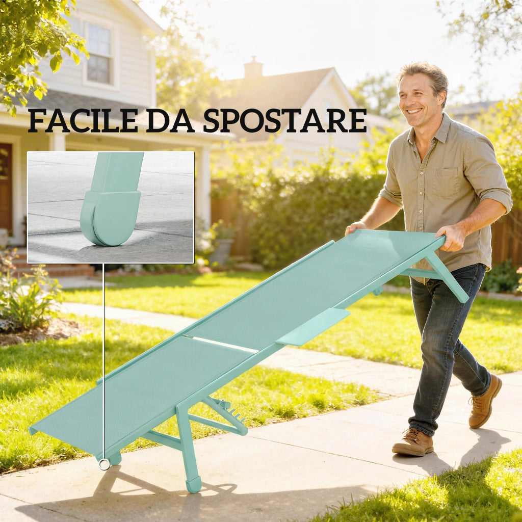 Lettino Prendisole Regolabile ¨C zephmum ¨C Verde, Metallo, 2 Pezzi con Tavolino