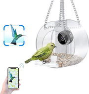 Vassoio alimentatore per uccelli intelligenti, alimentatore per uccelli appeso all'aperto con catena, sorveglianza in tempo reale Wi-Fi all'aperto, casetta per nidi per animali selvatici per terrazza, prato e giardino