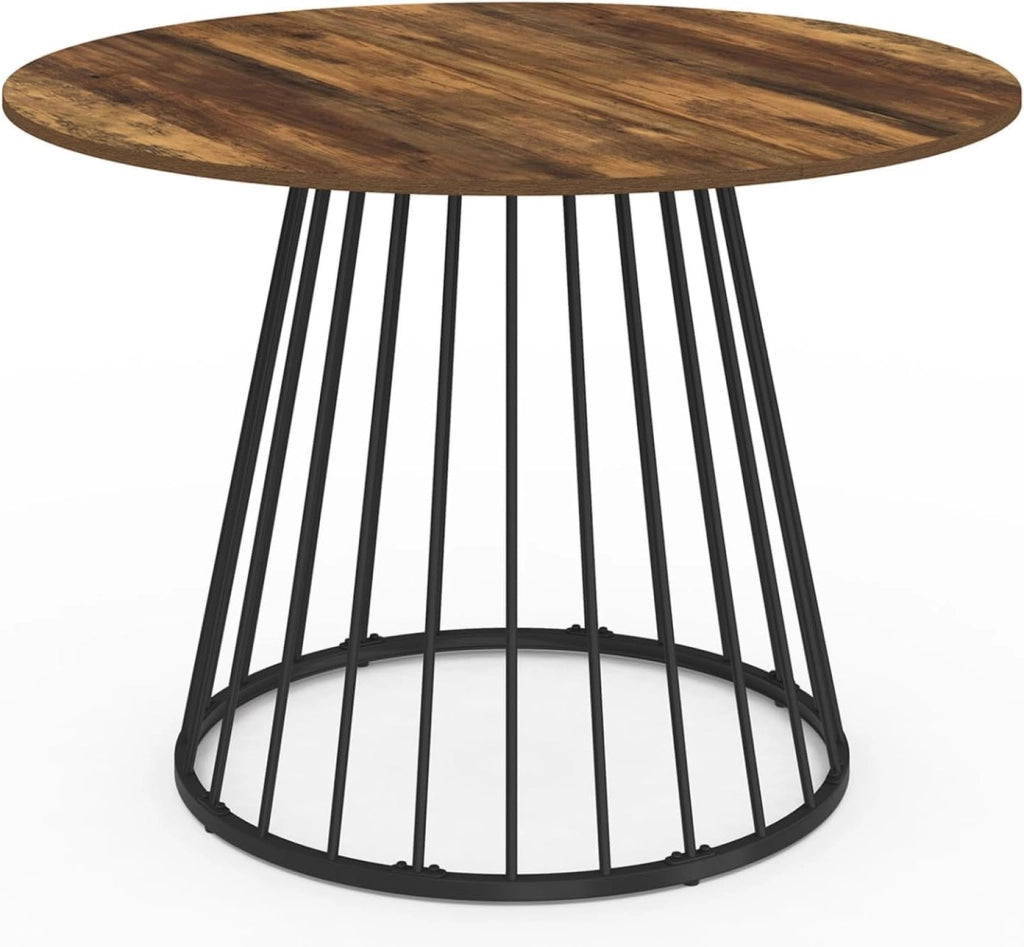 Tavolo da pranzo rotondo YUNA 6 persone con piano in legno scuro e nero HAWKINS 110 cm