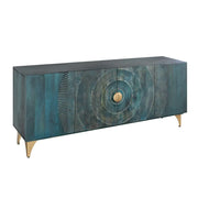 Buffet SOLARIS 180 cm in legno massiccio scolpito blu e dorato – 4 porte