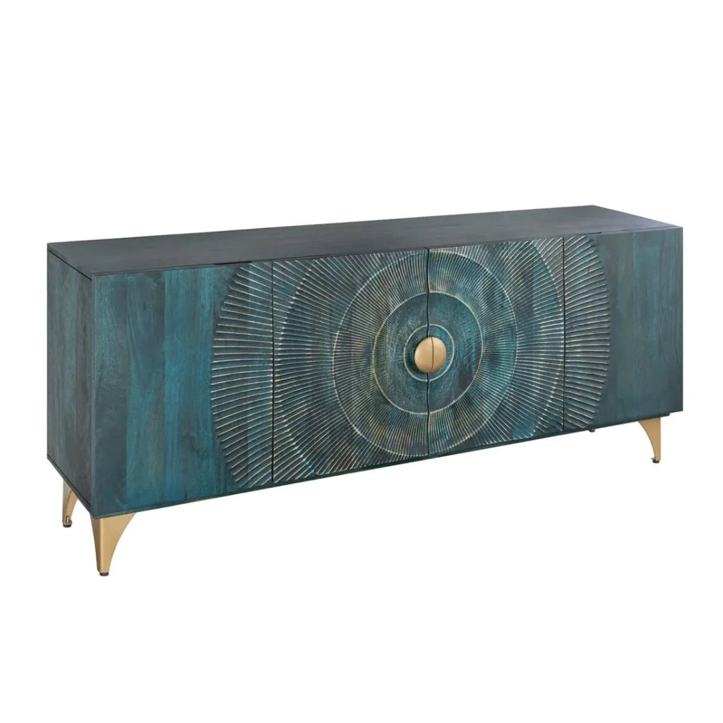 Buffet SOLARIS 180 cm in legno massiccio scolpito blu e dorato – 4 porte