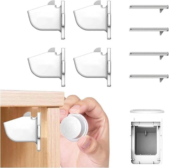 Blocco Magnetico di Sicurezza con Chiave per Armadi e Cassetti di Sicurezza per Bambini - Blocco Invisibile Bianco
