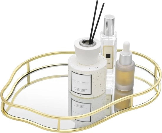 Scatola specchio design ondulato - 28 x 21 x 3 cm - Scala per decorazione - Piattaforma per candele - Accessori per la camera da bagno - Piattaforma con bordo - Oro