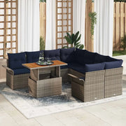 Set Divano da Giardino 9 pcs Grigio e Blu Navy polyrattan