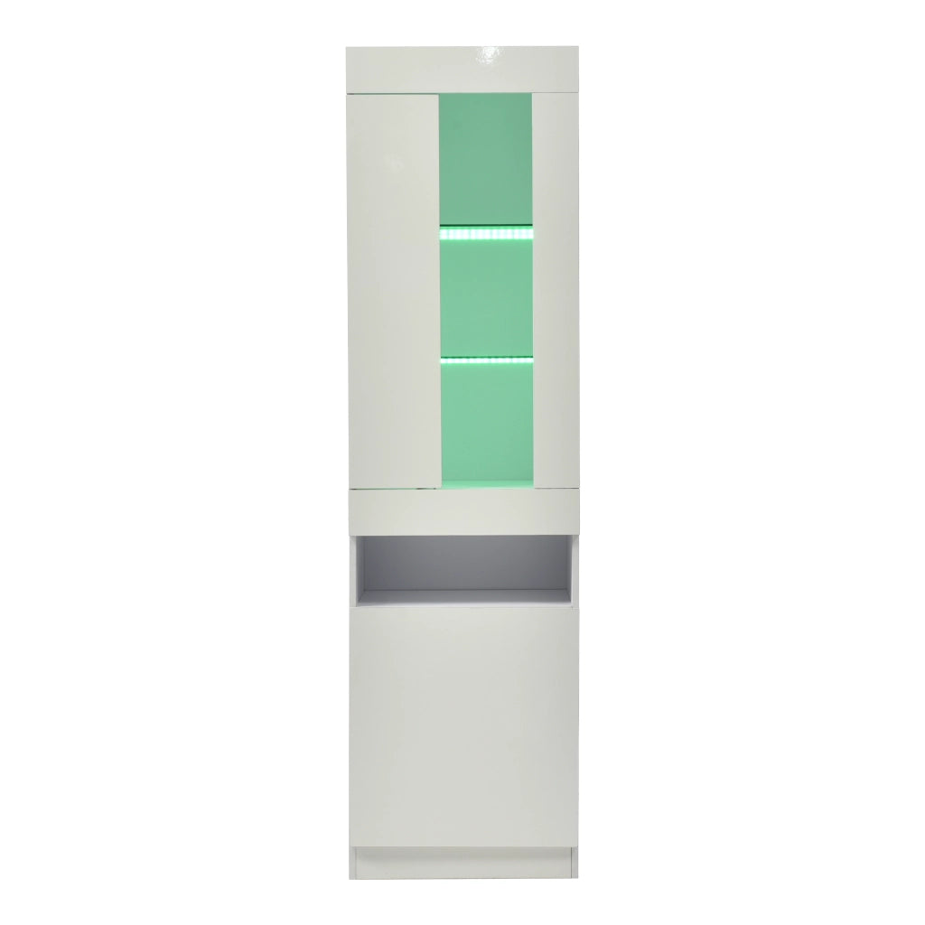 Credenza alta con ripiani in vetro LED USB e ante per soggiorno e ufficio in truciolato bianco 50 × 40 × 180 cm
