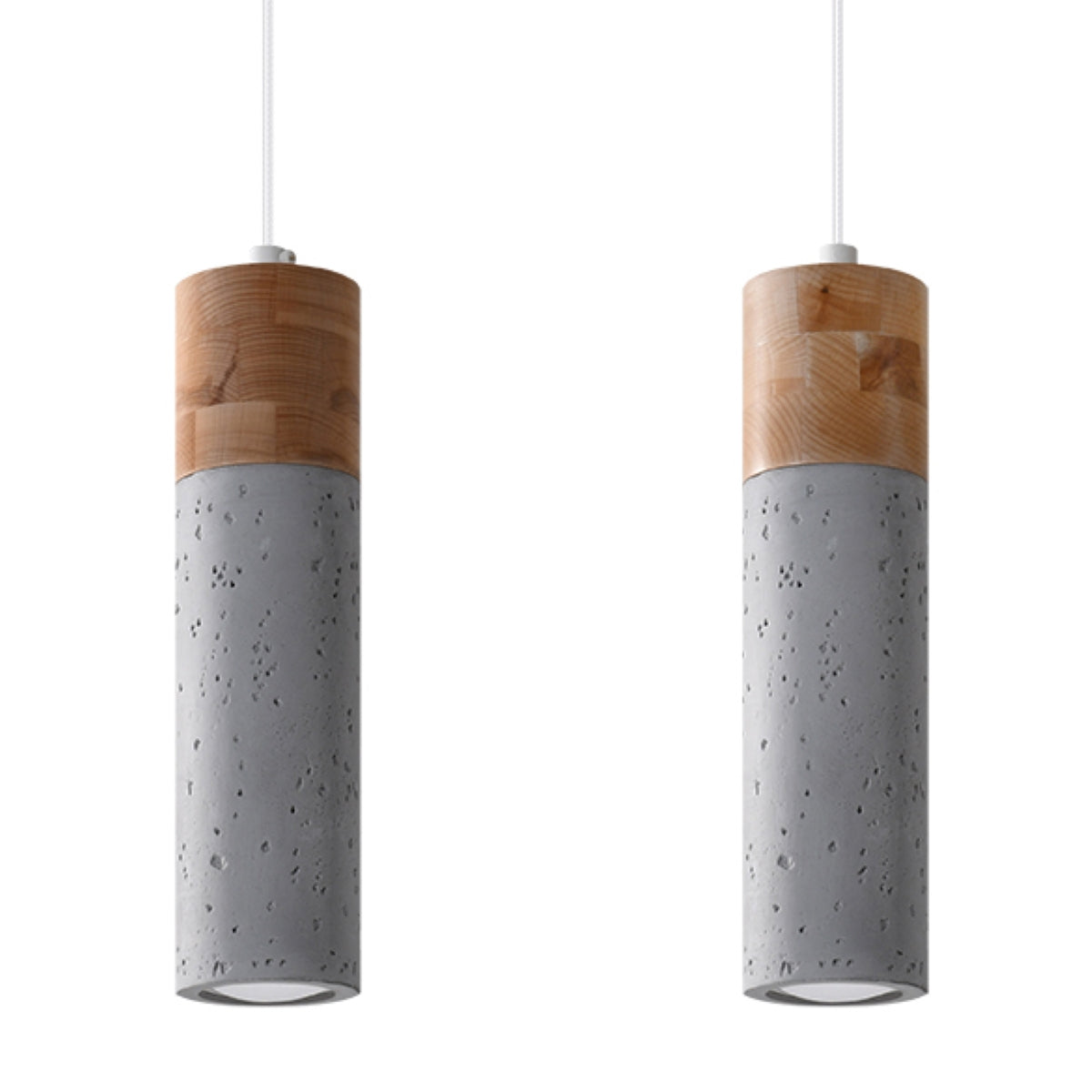 Lampada a sospensione in legno e cemento a 2 luci ZANE Persian Indigo, stile industriale