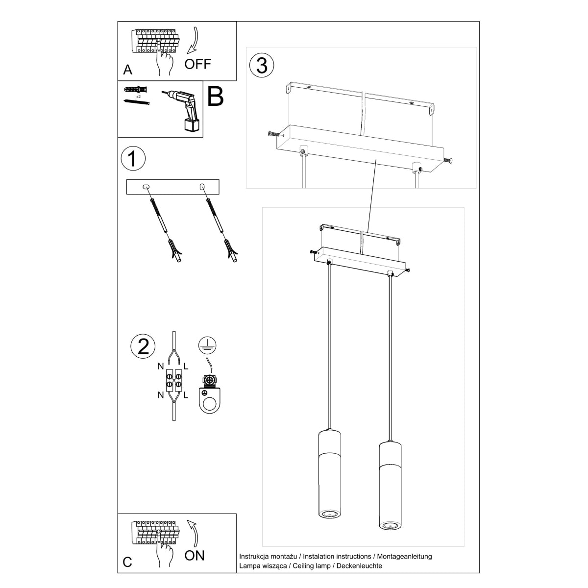 Lampada a sospensione in legno e cemento a 2 luci ZANE Persian Indigo, stile industriale