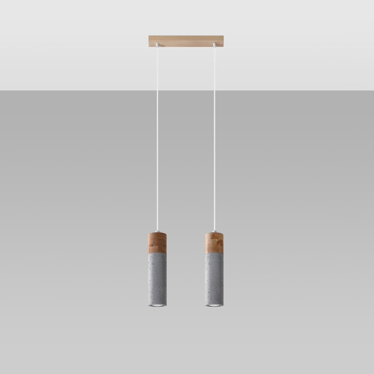Lampada a sospensione in legno e cemento a 2 luci ZANE Persian Indigo, stile industriale