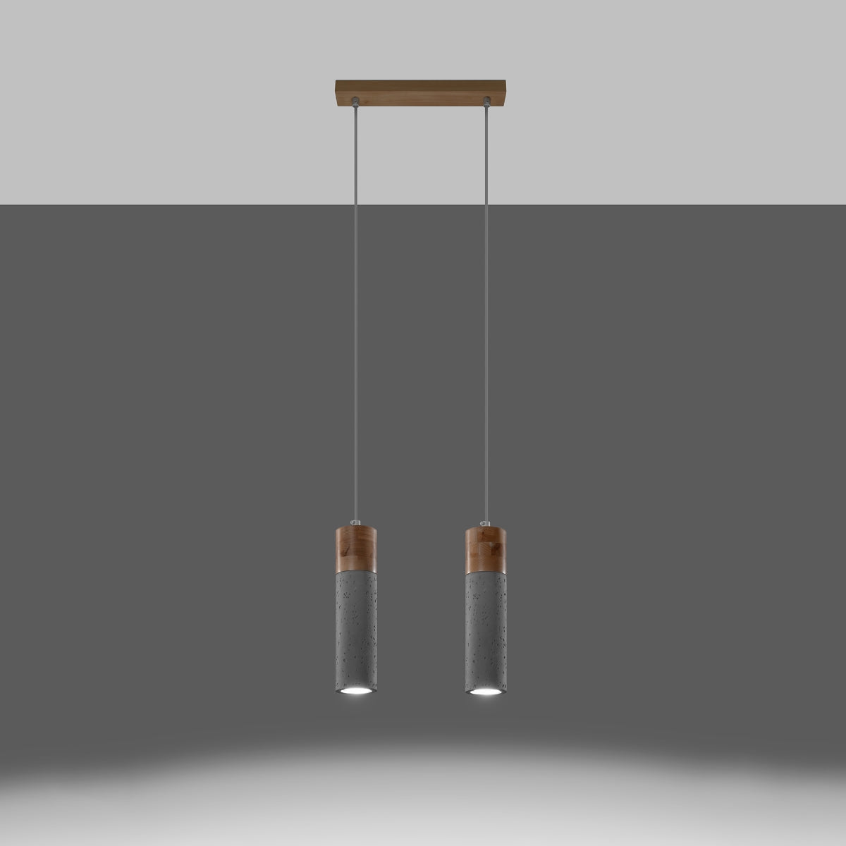 Lampada a sospensione in legno e cemento a 2 luci ZANE Persian Indigo, stile industriale