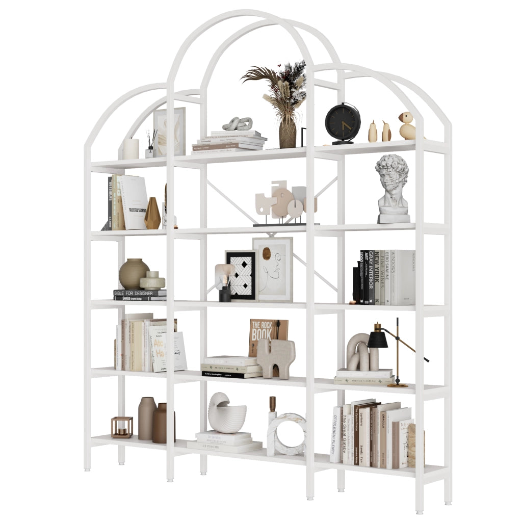Scaffale con 5 Ripiani Contenitivi; Decorazione a Nuvola; Struttura in MDF e Metallo; Bianco; 170 × 26 × 190 cm