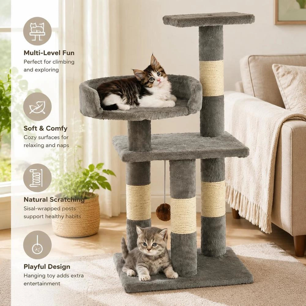 Cat Scratching Post With Sisal Scratching Columns, 65 Cm, Grey