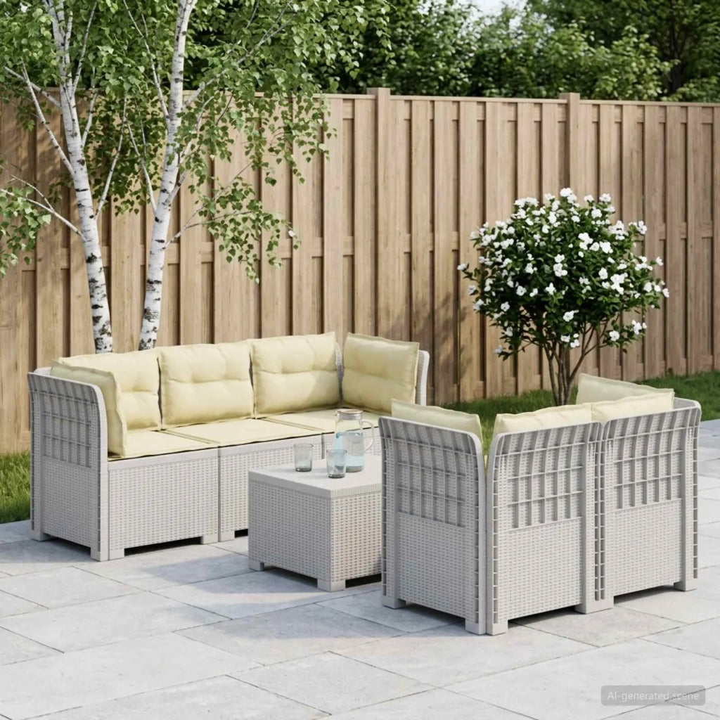 Divano da Giardino 5 Posti con Cuscini Stile Rattan PP Bianco 3443914