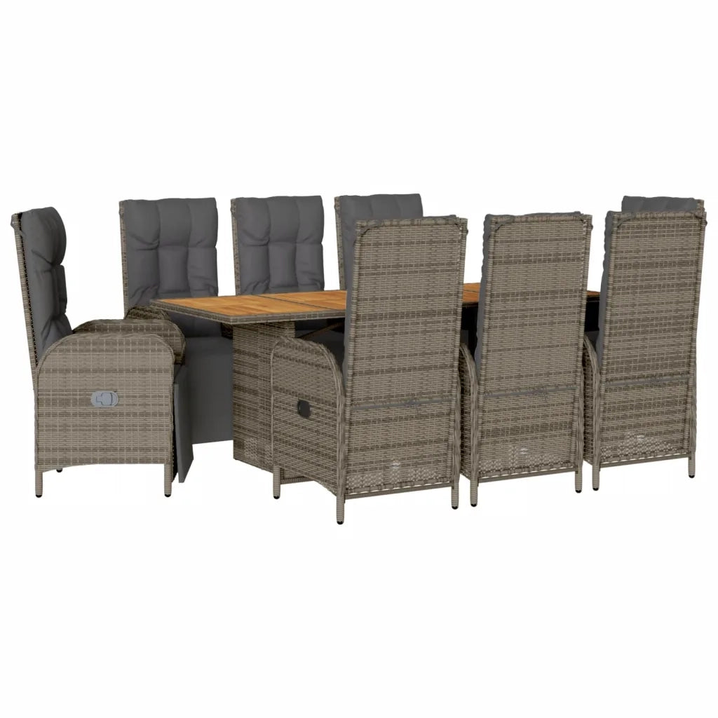 Set da Pranzo da Giardino 9 pz con Cuscini in Polyrattan Grigio 3213523