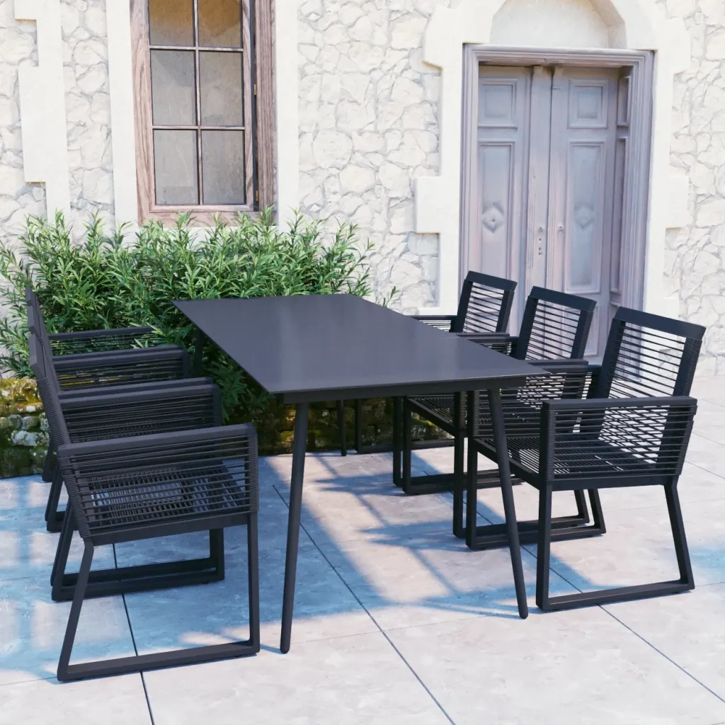 Set da Pranzo da Giardino 7 pz in Rattan PVC Nero 3060217