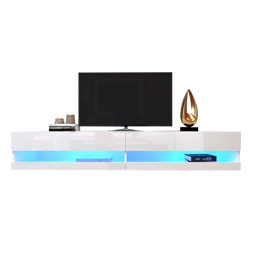 Mobile TV sospeso con LED controllabili via app; MDF; bianco