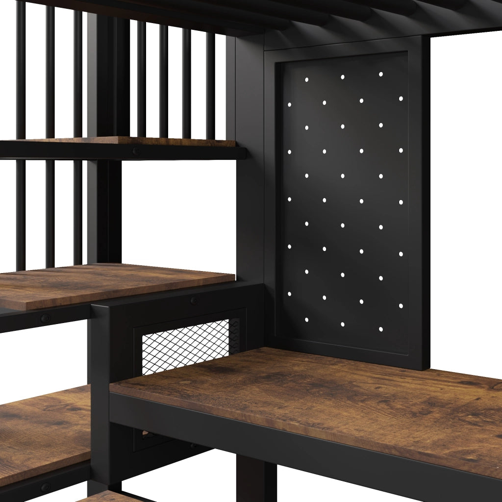 DESMIU Lit a soppalco 90 × 200 cm 1 posto con scrivania angolare, ripiano, LED, USB e Type-C, senza materasso, legno metallo nero