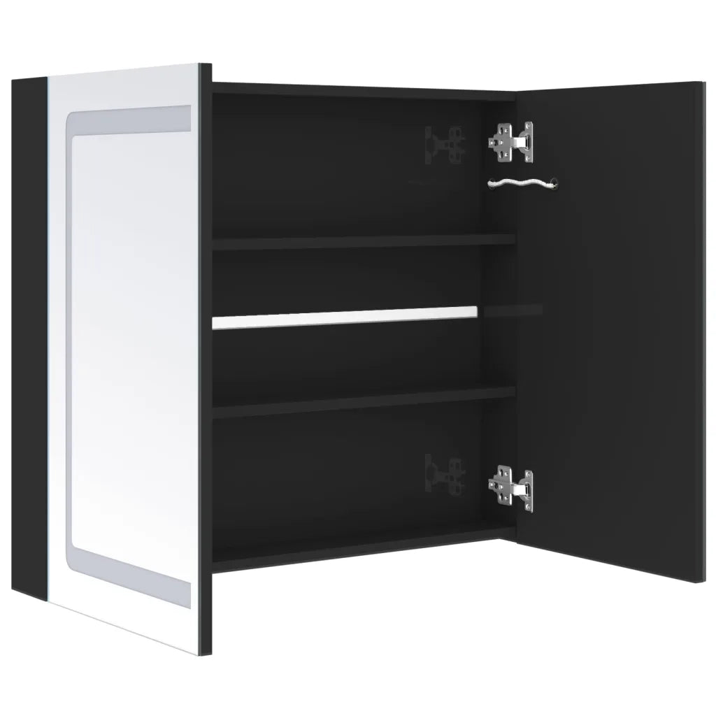 Armadietto Bagno | Armadio da bagno con Specchio e LED Nero Lucido 80x12x68 cm