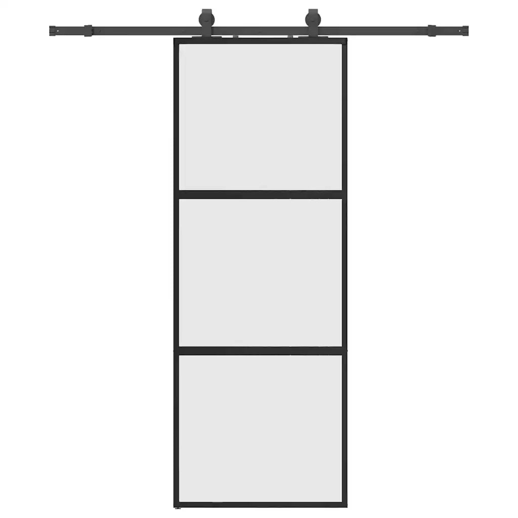 Porta Scorrevole Set Ferramenta Nera 76x205 cm Vetro Temperato 3375814
