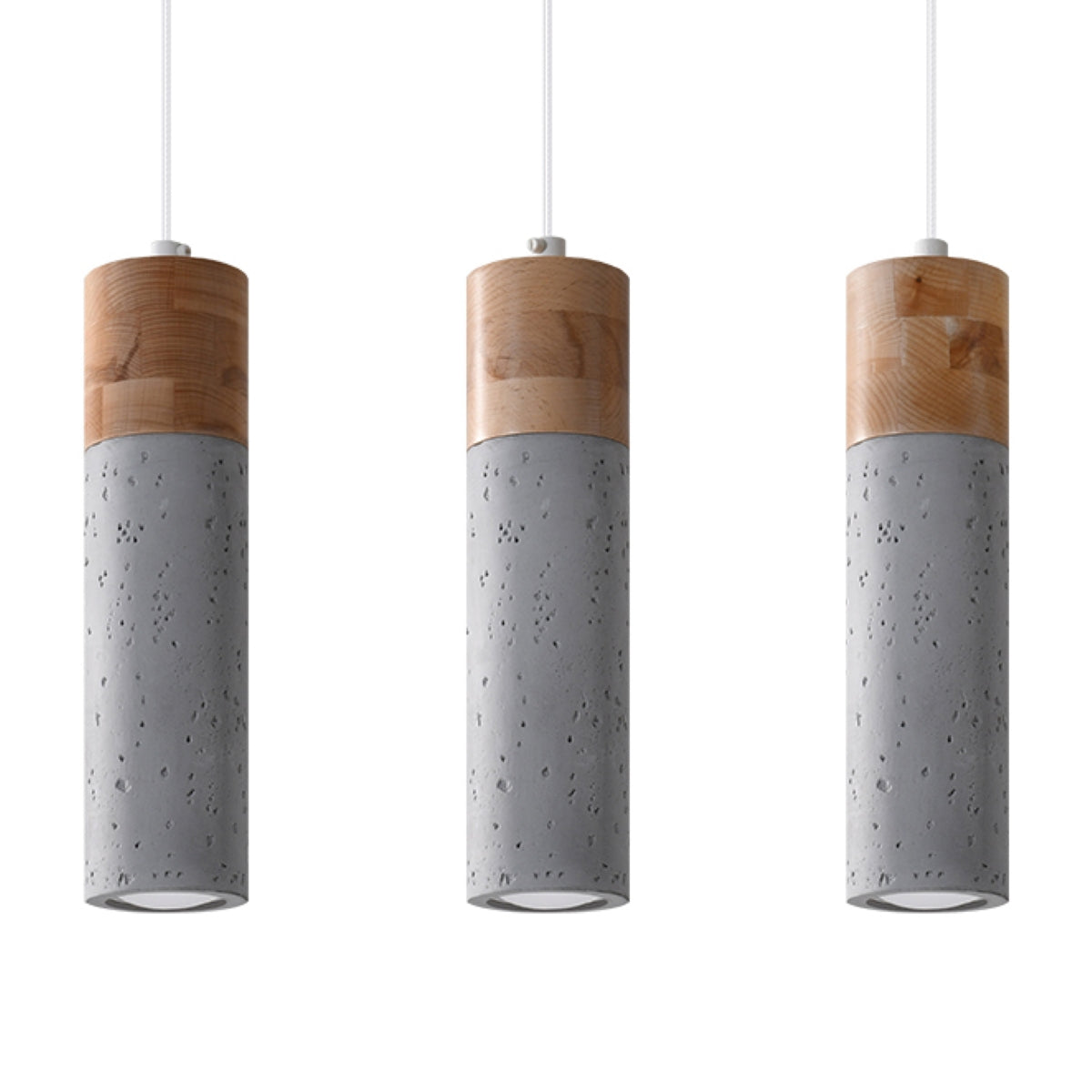 Lampada a sospensione industriale ZANE in cemento e legno a 3 luci 45x6x120 cm