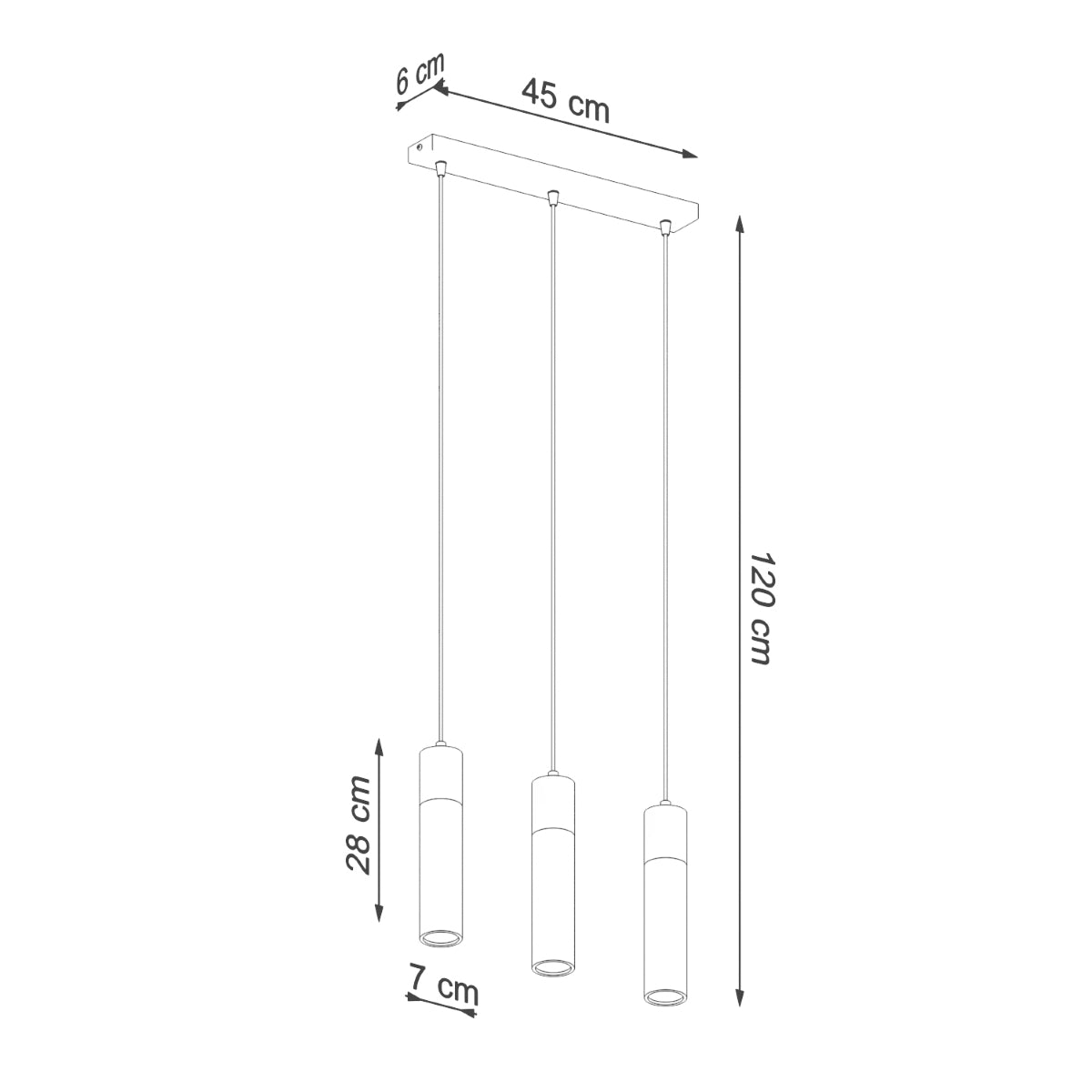 Lampada a sospensione industriale ZANE in cemento e legno a 3 luci 45x6x120 cm