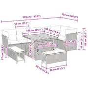 Set di divani da giardino vitaXL 9 pezzi con cuscini Grigio Polyrattan Acacia