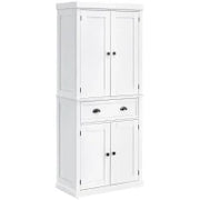 Credenza Alta Cucina con Armadietto e Inferiore e Cassetto Centrale in MDF, Mobile Truciolato e Metallo, 76x40.5x184cm, Bianco|Aosom Italy