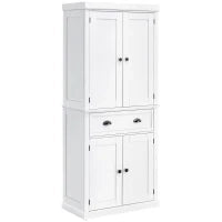 Credenza Alta Cucina con Armadietto e Inferiore e Cassetto Centrale in MDF, Mobile Truciolato e Metallo, 76x40.5x184cm, Bianco|Aosom Italy