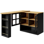 Mobile Bar con 2 Ante in Vetro; 3 Ripiani Laterali; 3 Ripiani Regolabili; Girevole a 360°; in MDF; 138-204 x 39 x 102;5 cm; Nero