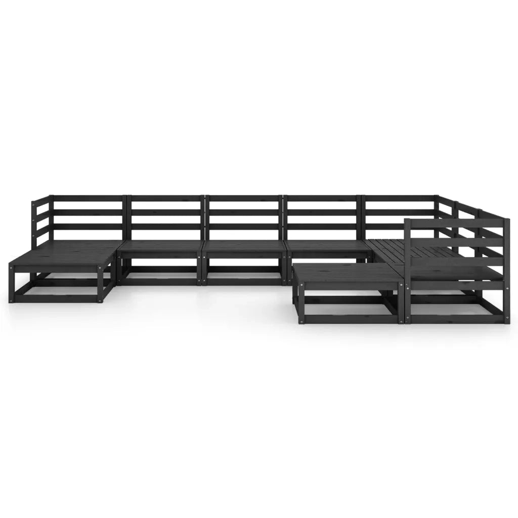 Set Divani da Giardino 9 pz Nero in Legno Massello di Pino 3075758