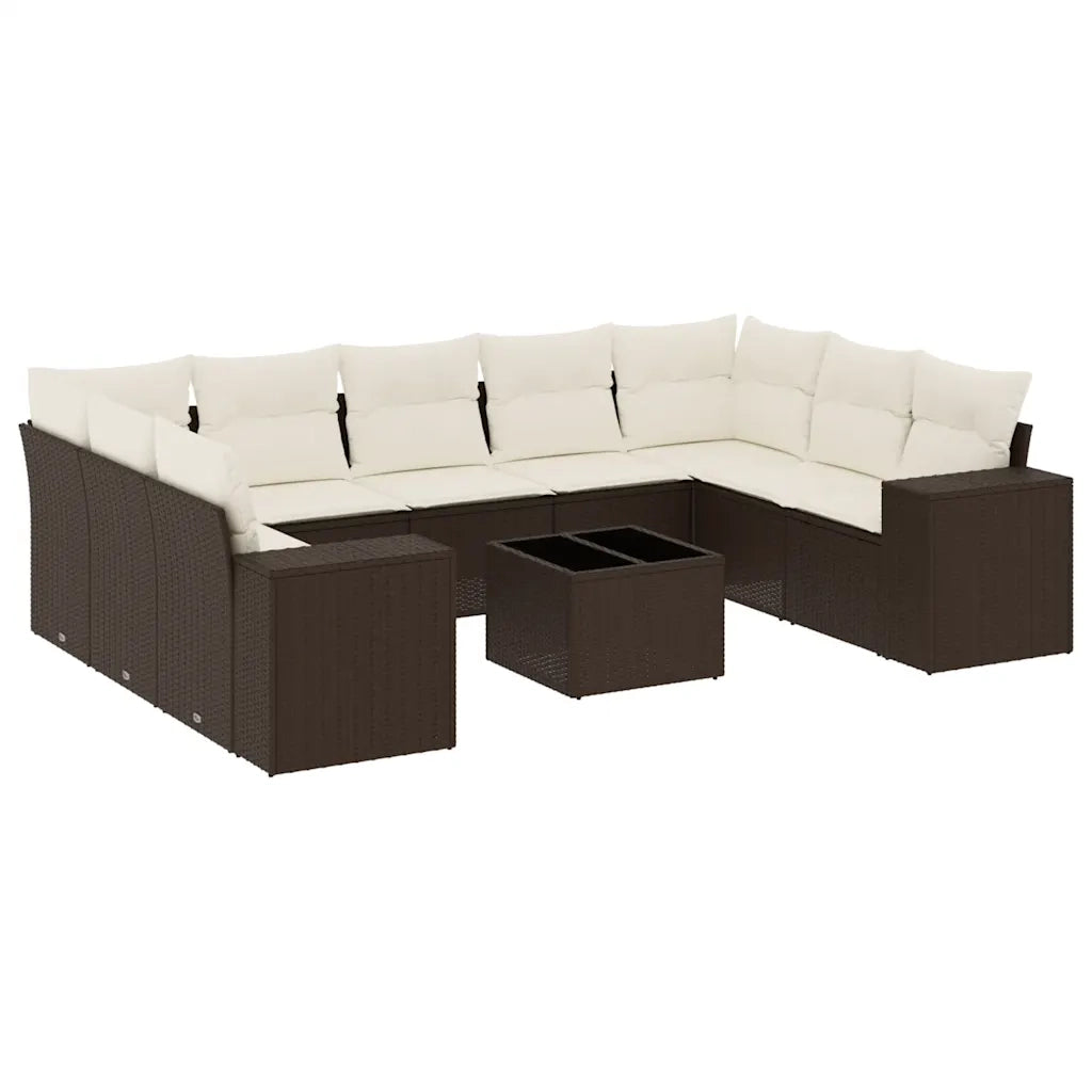 Set Divani da Giardino 10pz con Cuscini in Polyrattan Marrone 3223012