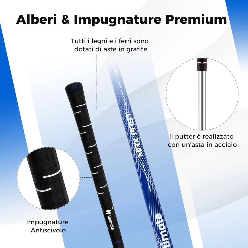 Set Completo di Mazze da Golf con Sacca a Treppiede, Include con Driver 1 da 460CC, Legno 3, Ibrido, Ferri 5, 6, 7, 8, 9, P, S, Putter e Copertura Antipioggia per Destrimani