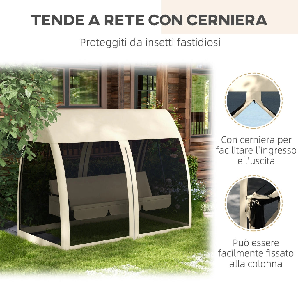 Dondolo da Giardino 2 in 1 Convertibile in Letto 240x140x197 cm con Zanzariera Caffè