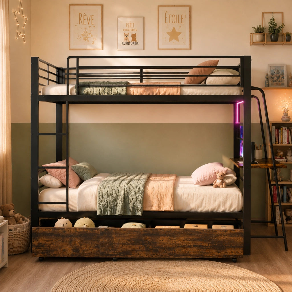 letto a castello metallo mdf nero 90 x 200 cm